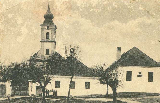 Bakonycsernye, templom és iskola régi képen