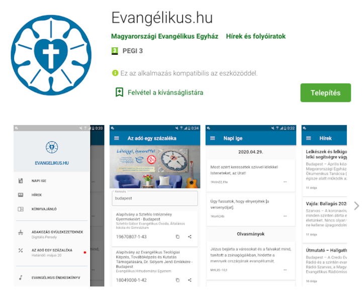 Evangélikus applikáció készült Evangélikus applikáció készült